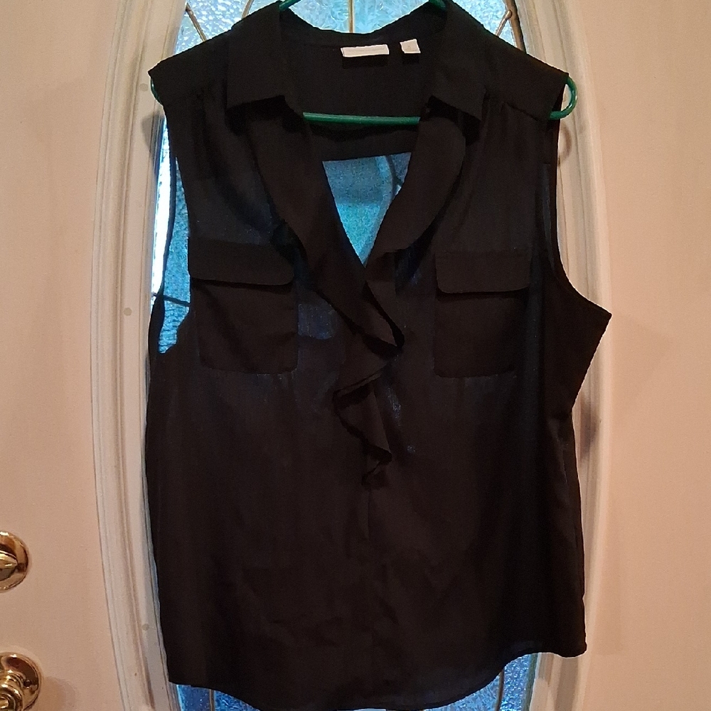 New York & Company Black Ruffle Front Blouse